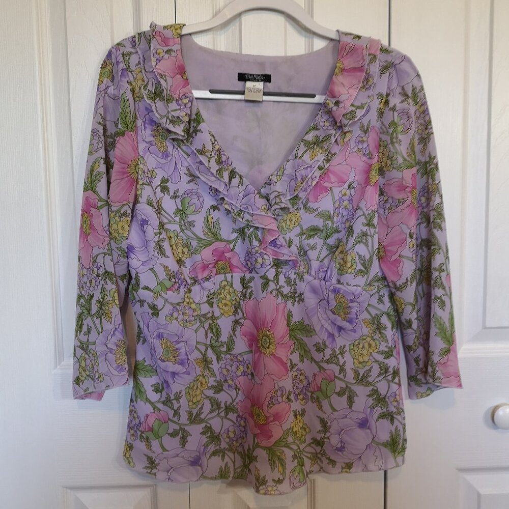 Bob Mackie women's floral 3/4 sleeve blouse Size M